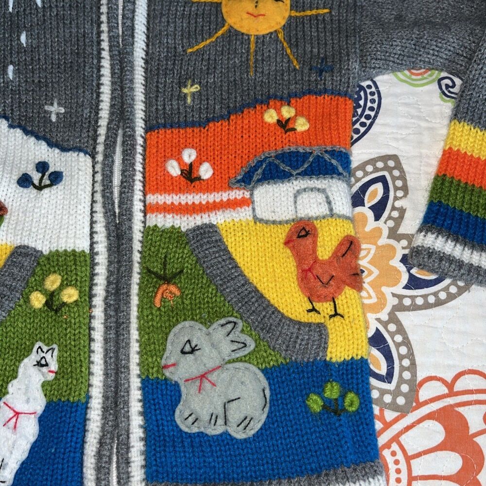 Handmade Kids Hooded Zip Sweater Size 5-7 Years Farm Chicken Llama Rabbit - Picture 4 of 8